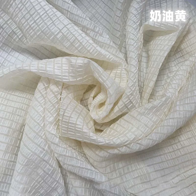 Home Textiles And Decor - Cream Yellow Checkered Fabric Soft Breathable