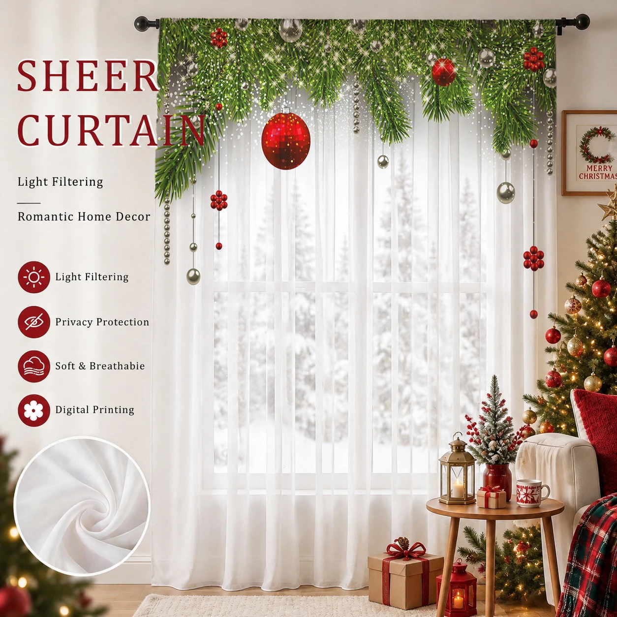 Christmas Gradient Sheer Curta - Curtain Sheer Voile review and price