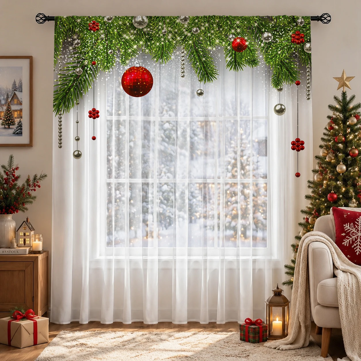 Christmas Gradient Sheer Curta - Curtain Sheer Voile review and price