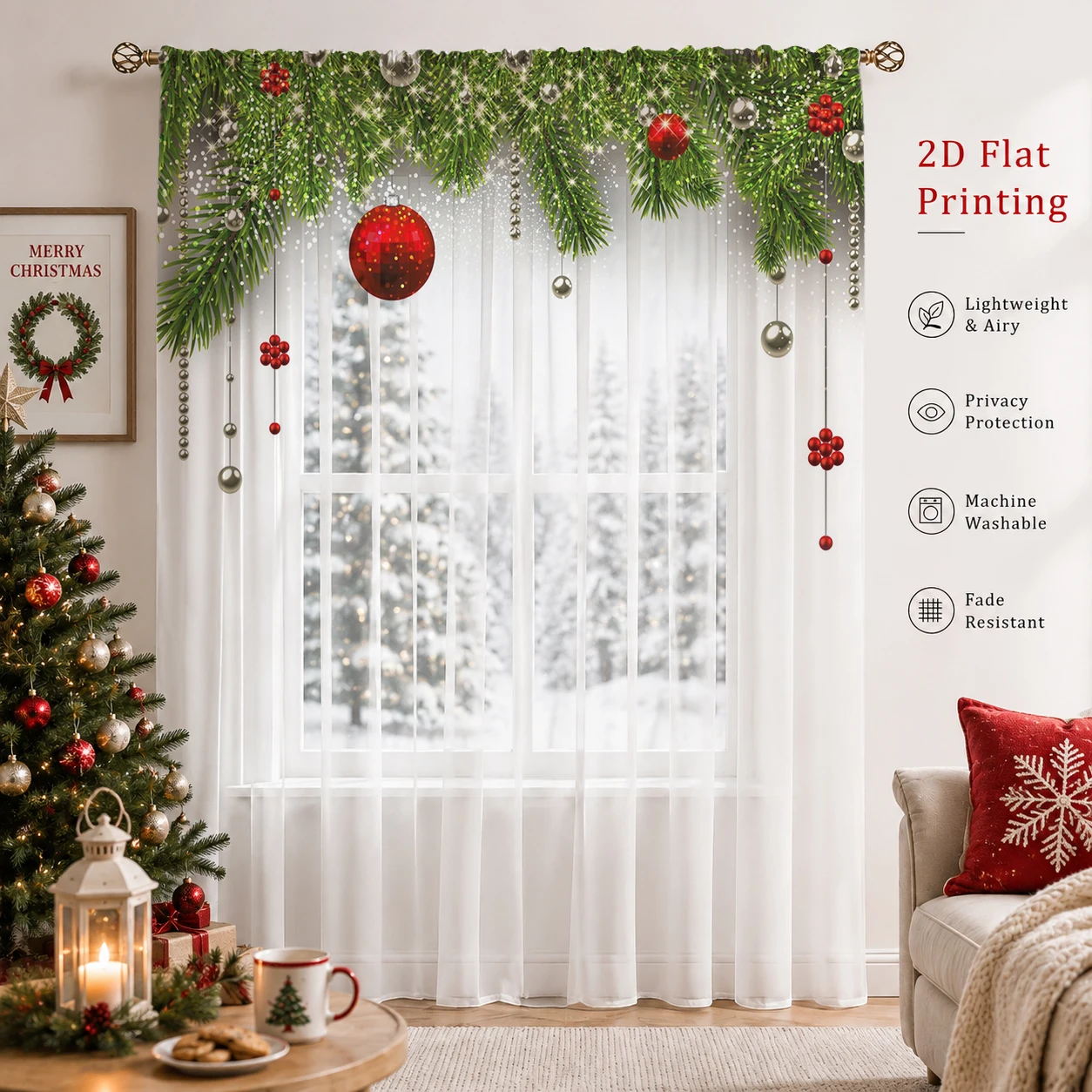 Christmas Gradient Sheer Curta - Curtain Sheer Voile review and price