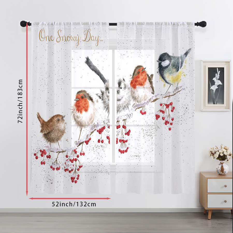2PCS Sheer Curtains Winter Bir - Curtain Sheer Voile review and price