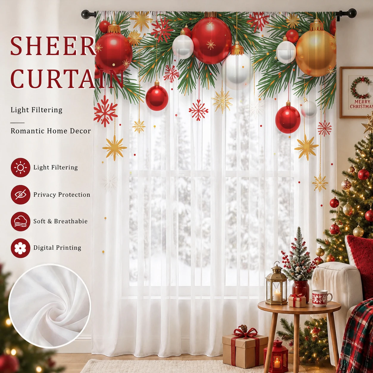 Christmas Day Gradient Sheer C - Curtain Sheer Voile review and price