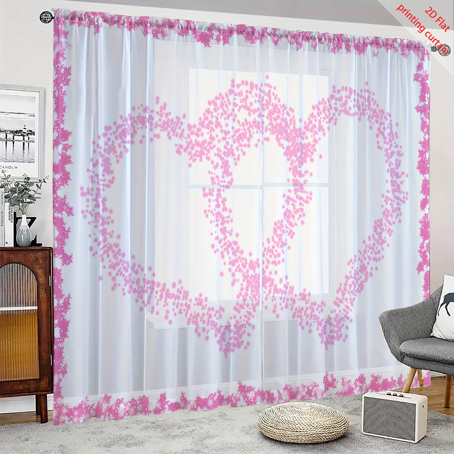 Heart Shaped Printed Transpare - Curtain Sheer Voile review and price