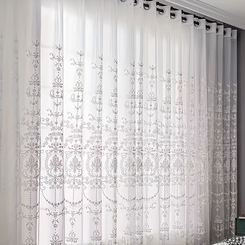 1pc White Embroidered Sheer Cu - Curtain Sheer Voile review and price
