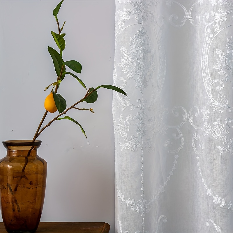 1pc White Embroidered Sheer Cu - Curtain Sheer Voile review and price