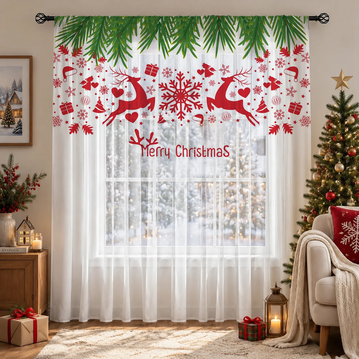 Christmas Gradient Sheer Curta - Curtain Sheer Voile review and price
