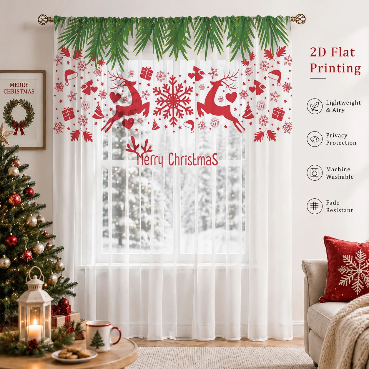Christmas Gradient Sheer Curta - Curtain Sheer Voile review and price