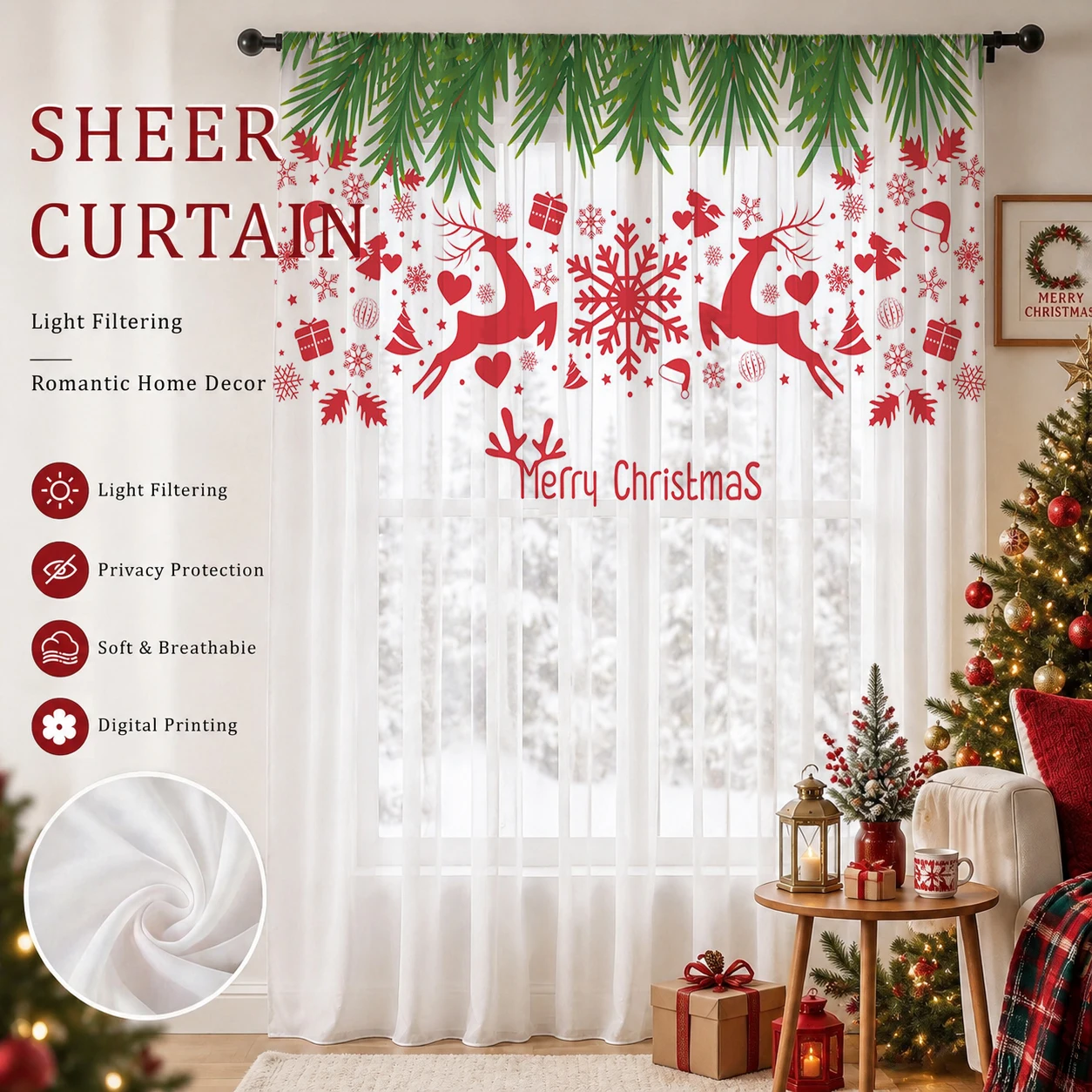 Christmas Gradient Sheer Curta - Curtain Sheer Voile review and price