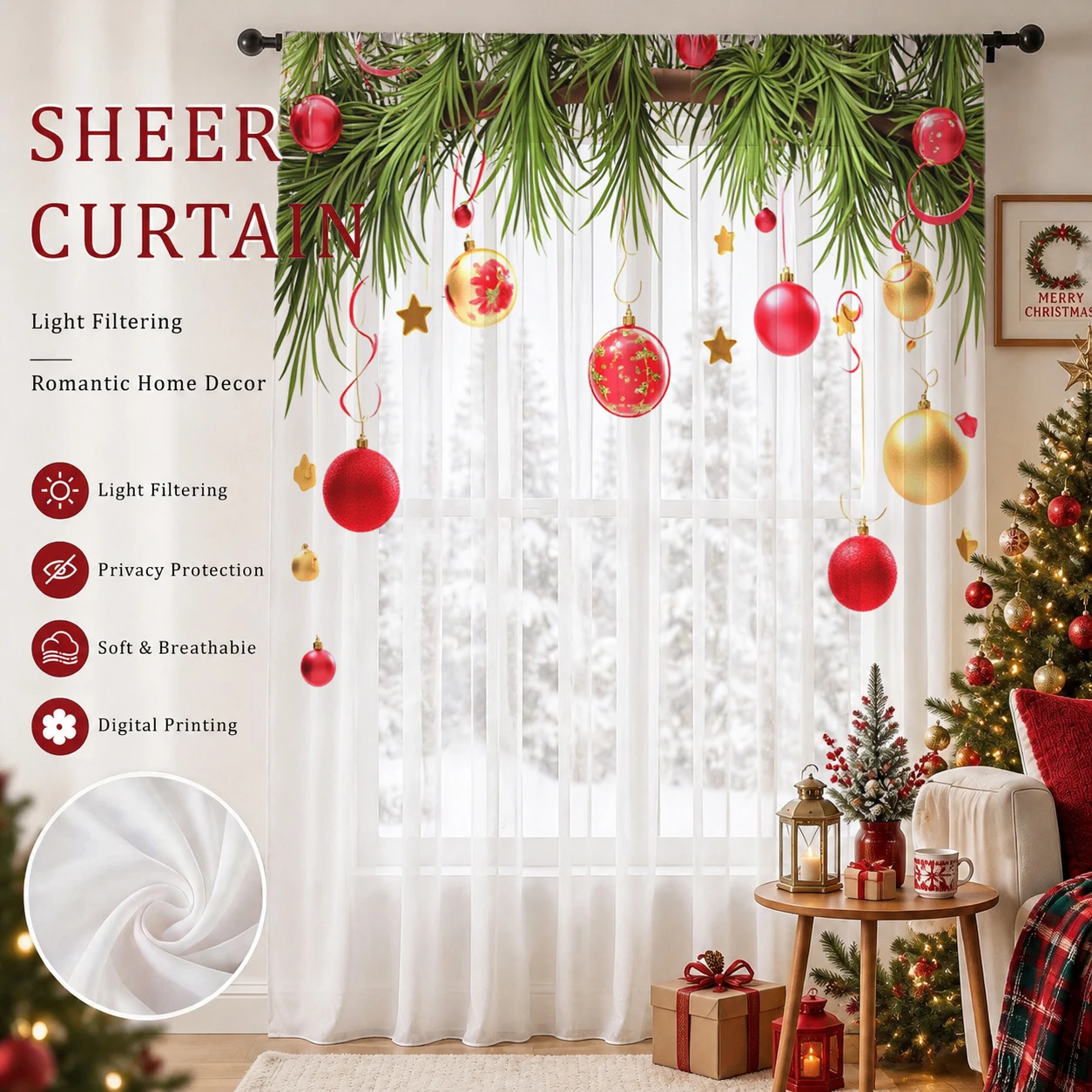 Christmas Gradient Sheer Curta - Curtain Sheer Voile review and price