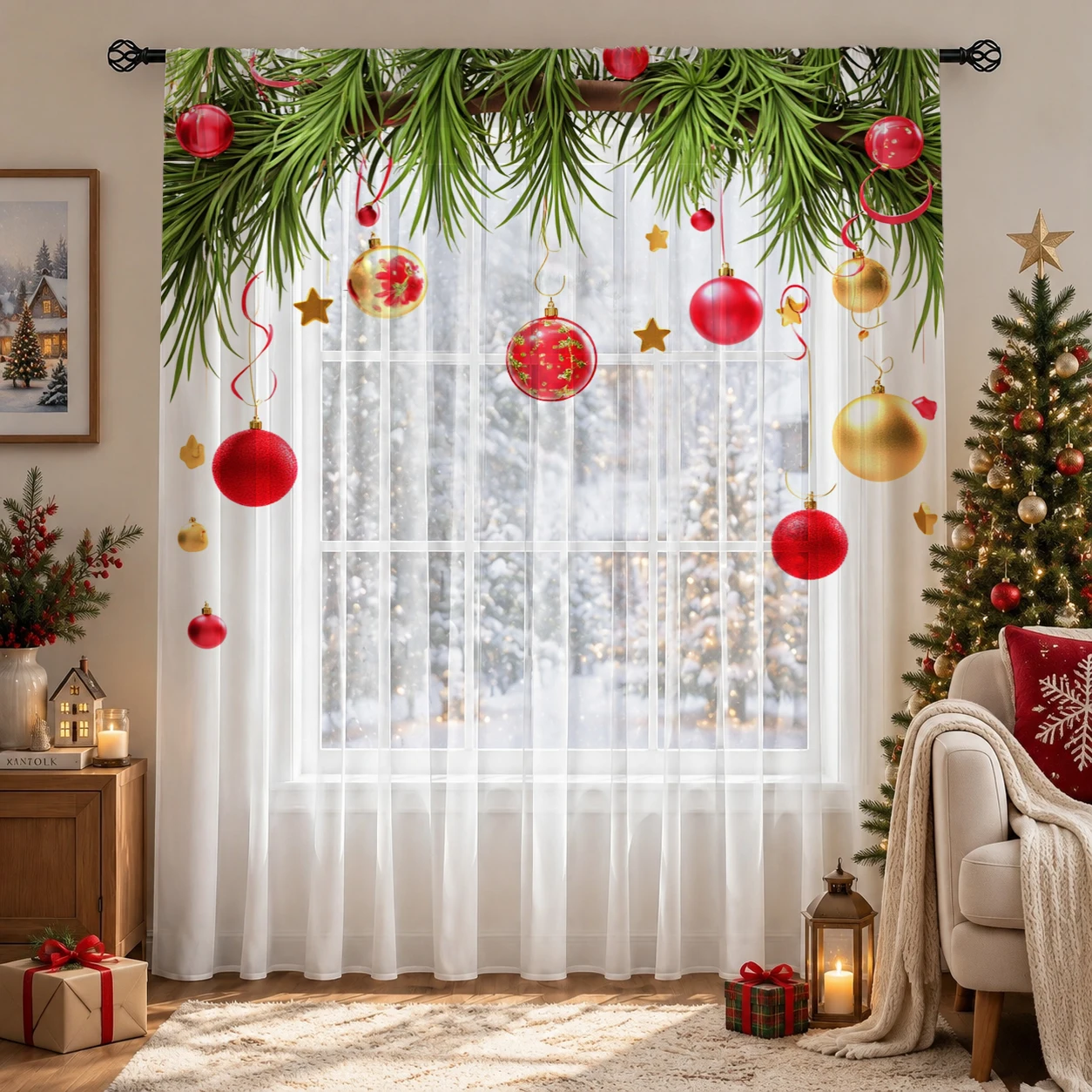 Christmas Gradient Sheer Curta - Curtain Sheer Voile review and price