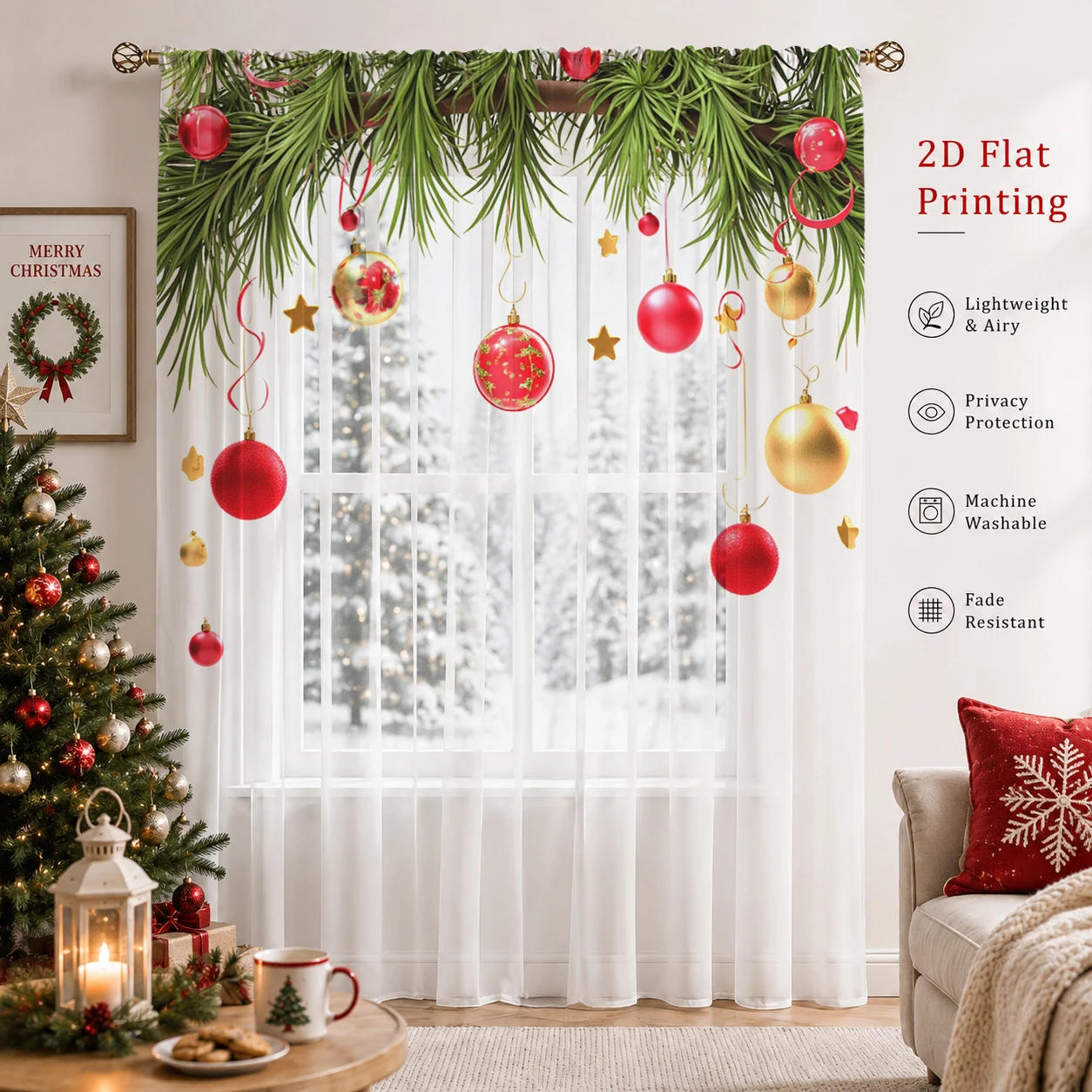 Christmas Gradient Sheer Curta - Curtain Sheer Voile review and price