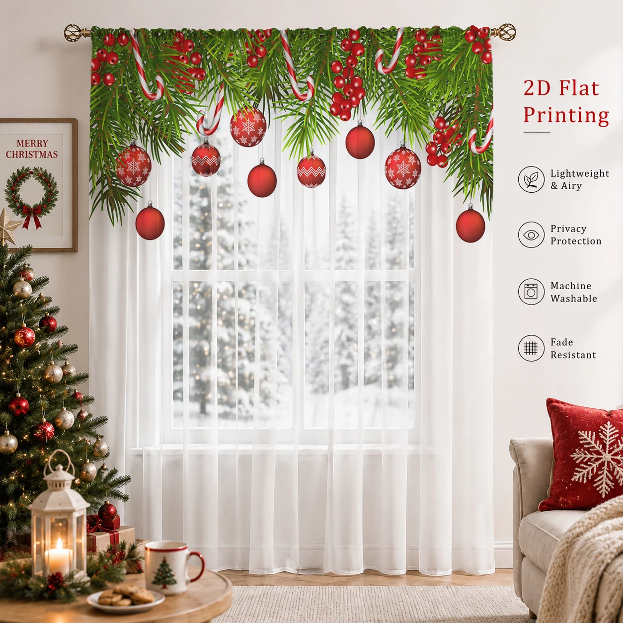 Christmas Gradient Sheer Curta - Curtain Sheer Voile review and price