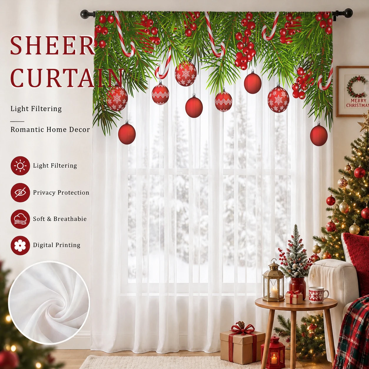 Christmas Gradient Sheer Curta - Curtain Sheer Voile review and price