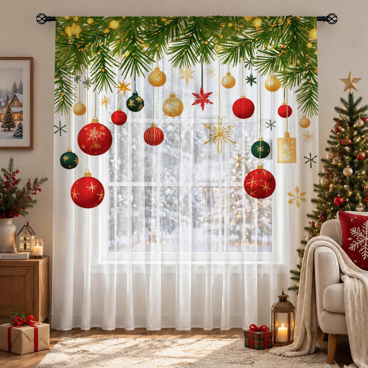 Christmas Gradient Sheer Curta - Curtain Sheer Voile review and price