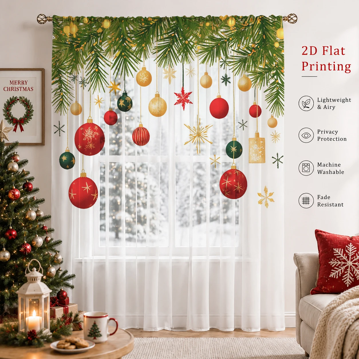 Christmas Gradient Sheer Curta - Curtain Sheer Voile review and price