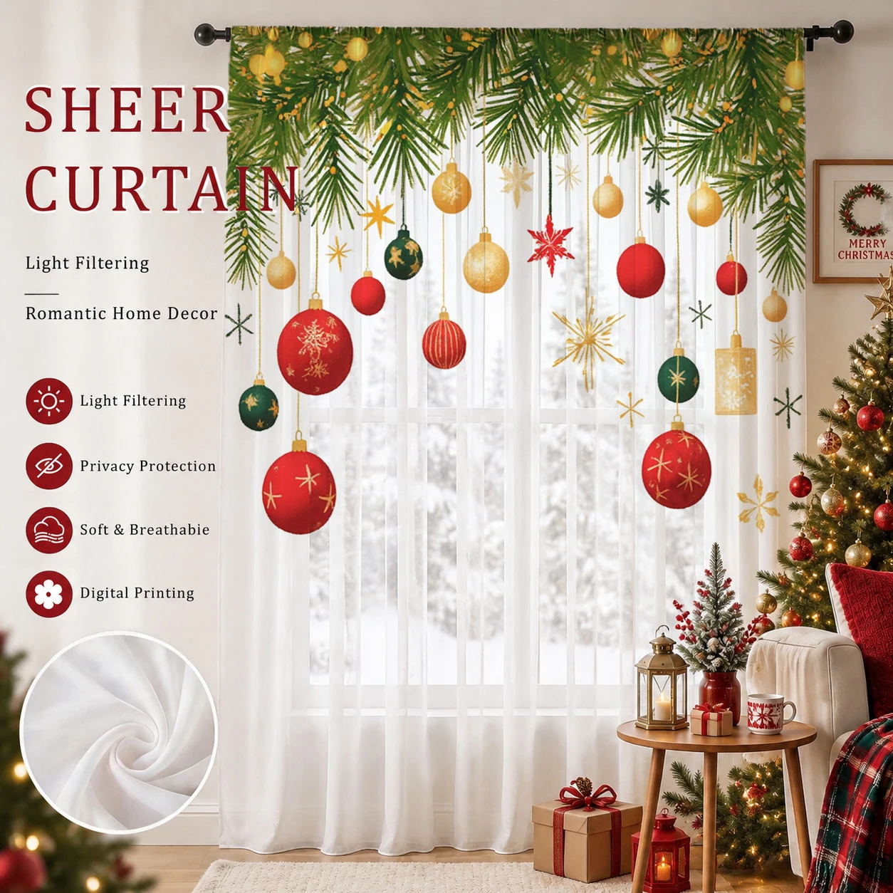 Christmas Gradient Sheer Curta - Curtain Sheer Voile review and price